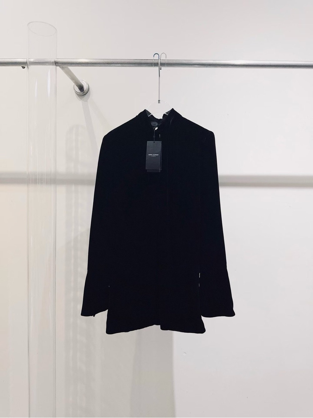 🚩steal Saint Laurent Black Velvet Long-Sleeve Dress